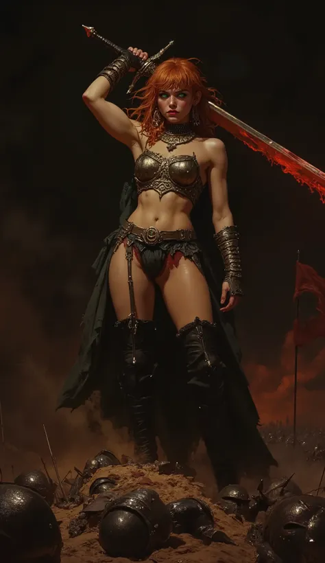 ((artwork, highest quality, Highest image quality, high resolution, photorealistic, CRU photo, 8k)),(best quality, 4k, high resolution, masterpiece: 1.2), ultra detailed, (realistic, photorealistic: 1.37), ray tracing. Best quality, masterpiece,Red Sonja s...