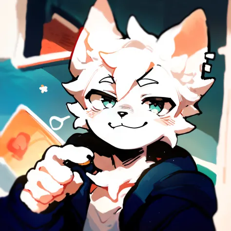 score_9,score_8_up,score_7_up,score_6_up,score_5_up,score_4_up,  solo anthology furry, Boy Kissurfer , male,  white fur, White Ear,  smug , 