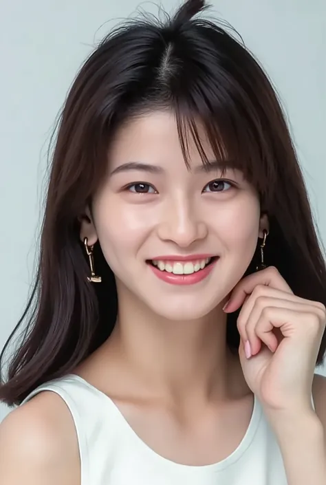   smile:2.0、 face slightly to the right ;2.1 (Ultra Precise Human Body Structure   ,  best quality、RAW photo、8k、32K、masterpiece、realistic、realistic:1.37)、Cute Japanese women images、tank top、 has been photographed in natural light、  upper body、 1 girl、Photo...