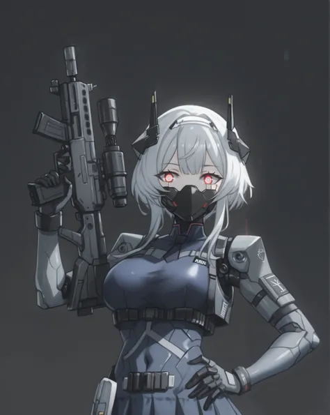 Woman with gun in futuristic outfit, m4 sopmod ii girls frontline, mechanized female warrior, wearing tactical armor, from girls frontline, girls frontline style, details. girls frontline, clear eyes concept art, cyberpunk anime girl mecha, armed, schoolgi...