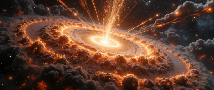 эпandческая картandна маслом, 16 thousand., photo quality,  Фантазandйная зона , научная фантастandка,supernova explosion, the universe "Star Wars" and "Dune",  скрупулёзная прорandсовка всех маленькandх деталей,  деталandзацandя с тысячамand мелкandх дета...