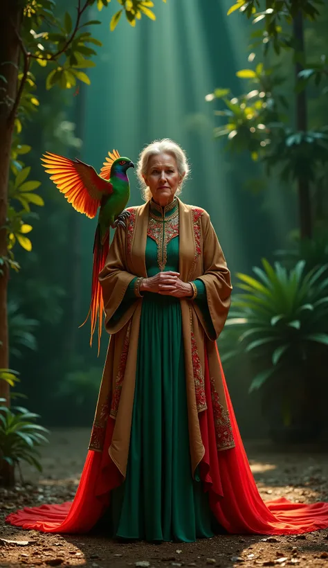 "An elderly Russian female performer stands on the America’s Got Talent stage, dressed in a plain brown robe that blends into the surroundings. A dazzling quetzal, a rare bird with shimmering emerald and crimson feathers, flits around her. As the bird grac...