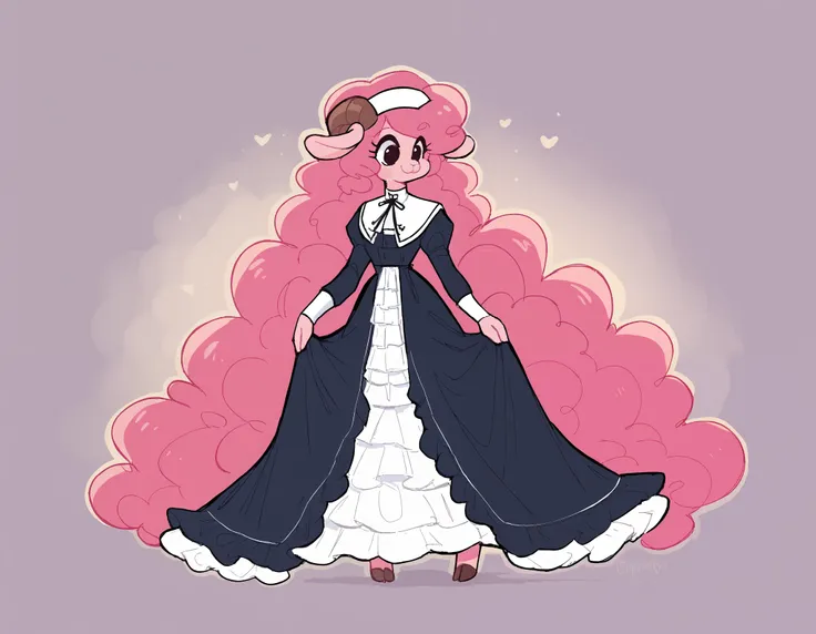 best quality, very detailed illustration , solo, ( Anthropomorphic furry sheep:1,7) , ruffled voluminous bouncy hair , playful look, delgado, ideal body, thin waist , wide hips, simple drawing, Artifyber style , pastel flat colors , beautiful, cartoon ,sol...