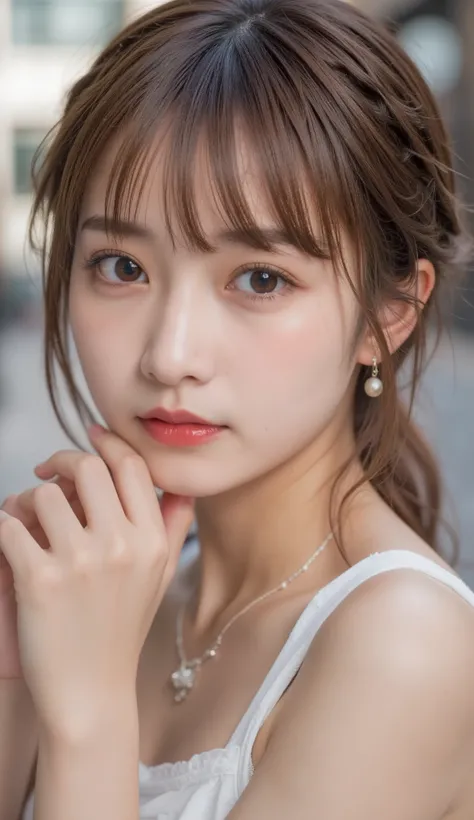 (((Young Girl Face, Baby Face, Middle School Student's Beginner Nude))), (An urban pedestrian paradise), Slender Body Line、Developing Beautiful Breasts, Detailed nipple shape, Detailed female genital shapes, detailed hands、perfect right hand、(perfect anato...