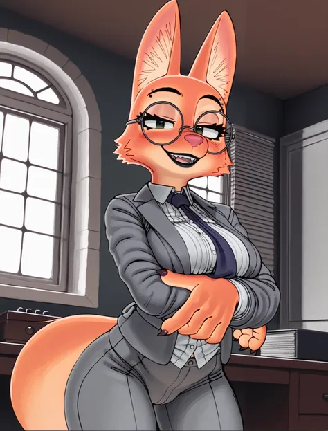 ((Diane Foxington)), ((pixelsketcher)), ((wamudraws)), ((masterpiece)), ((high resolution)), ((compositing)), ((solo portrait)), {(attractive figure), (orange fur), (fox tail), (fox ears), (pink nose), (black lips), (claws), (sharp eyelashes), (lidded eyes...