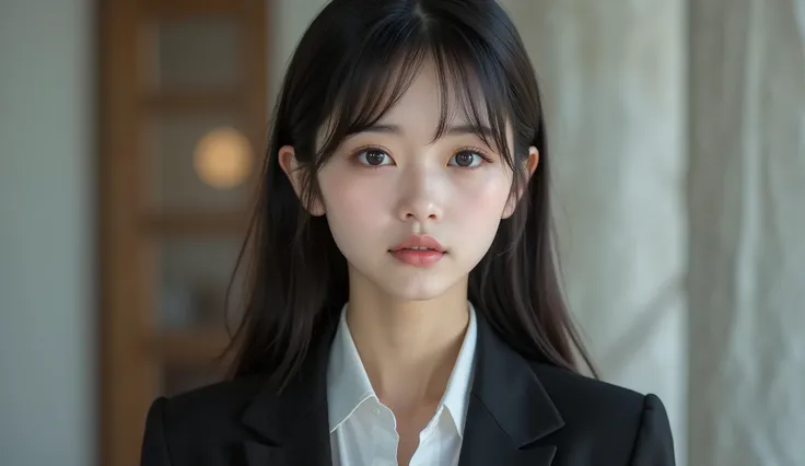8k,super high resolution , top quality, masterpiece,rule of thirds,golden ratio,surreal,pictures, one woman,( girl:1.3),cute,cute顔, Beautiful Eyes in Every Detail , 細かくdetails,mature woman,princess,upper body,black hair, long bob,ID photo, luxurious and b...