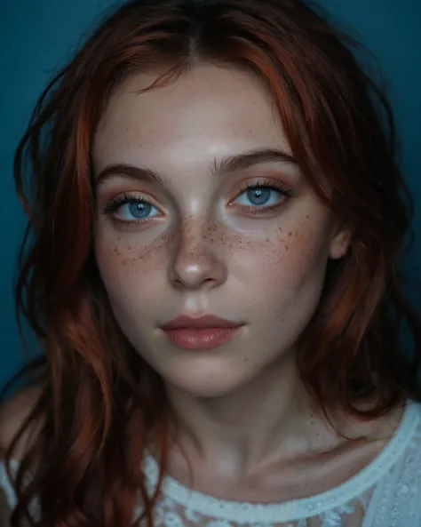 score_9, score_8_up, score_7_up, 1girl, petite Caucasian woman, redhead with freckles, short small petite body type, realistically textured natural soft skin, natural long hair textures, vivid, makeup, dynamic pose, wearing a low cut top, candid portrait, ...