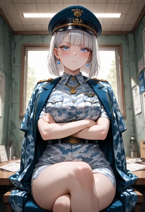 ((solo)), amazing masterpiece, top quality, high fashion, absurdres extremely, HDR, intricate details, vivid colors, very cute face, very cute albino white skinned girl, silver hair, short hair, cowboy shot, close up, cute girl, solo, blunt bangs, medium h...