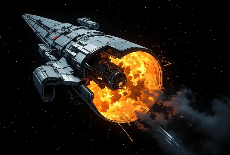 vast outer space, large spaceship ,Death Star,Explosion accident,Unprecedented Danger,Shock and Awe, high quality DVD,4K,realistic,professional,Extreme Detailed Description,Physically Based Rendering,Studio Lighting,deep focus,Vivid Colors, bokeh effects ,...
