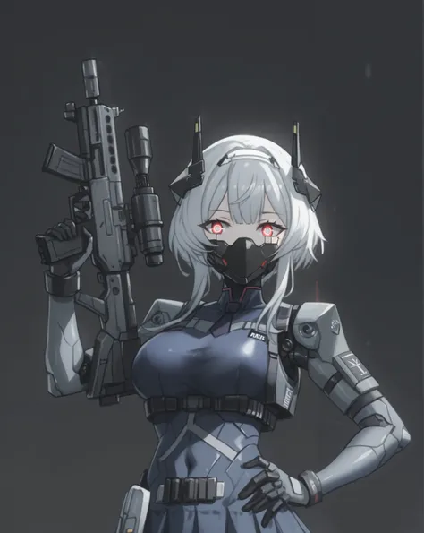 Woman with gun in futuristic outfit, m4 sopmod ii girls frontline, mechanized female warrior, wearing tactical armor, from girls frontline, girls frontline style, details. girls frontline, clear eyes concept art, cyberpunk anime girl mecha, armed, schoolgi...