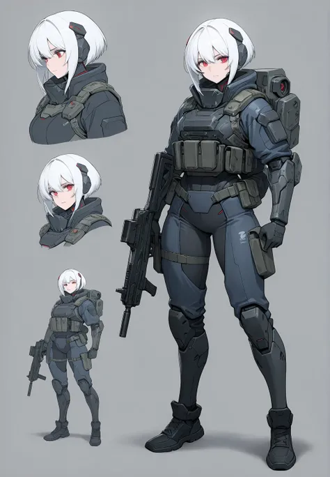 masterpiece，top quality, a woman in a futuristic suit holding a gun and a gun, mechanized soldier girl, cyberpunk anime girl mech, female mecha, female cyberpunk anime girl, dressed in tactical armor, wearing techwear and armor, sci - fi character, ( ( cha...