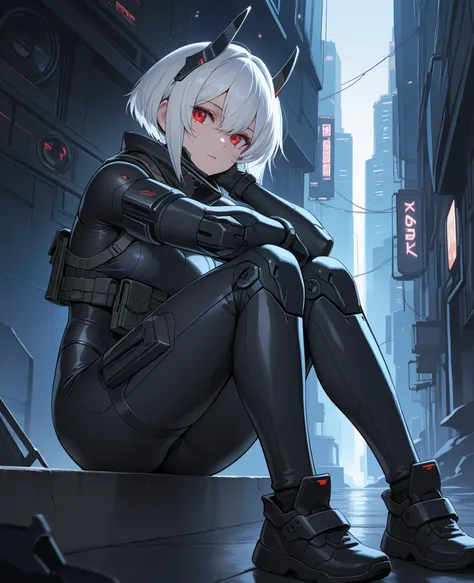 masterpiece, top quality, a woman in a futuristic suit holding a and, mechanized soldier girl, cyberpunk anime girl mech, female mecha, female cyberpunk anime girl, dressed in tactical black bodysuit, wearing techwear and black bodysuit, sci - fi character...