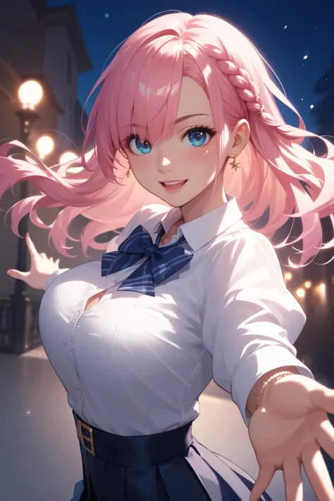 score_9, score_8_up, score_7_up, BREAK, colorful, dynamic angle, highest detailed, upper body photo, fashion photography of busty cute girl, (cute:1.2), intense long pink hair, dynamic pose, bokeh, school girl, moonlight passing through hair, perfect night...