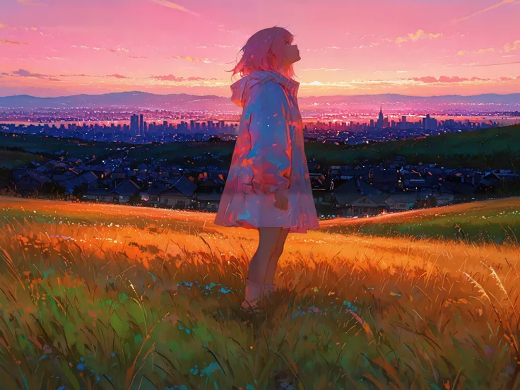 HDR, 8K, high contrast, masterpiece, best quality, amazing quality, very aesthetic, traditional paint artstyle, realistic, newest, aniwall, anime, aesthetic, 8k wallpaper, detailed. 748cm style
BREAK
golden hour, a girl looking up, standing in a grass fiel...
