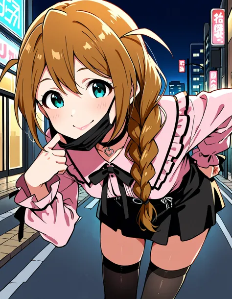 Score_9, score_8_up, score_7_up, source_anime, baba konomi, solo, single braid, brown hair, aqua eyes, hair over shoulder, small breasts, (best quality), (high quality), {masterpiece}, extremely delicate and beautiful, ultra-detailed, beautiful detailed ey...