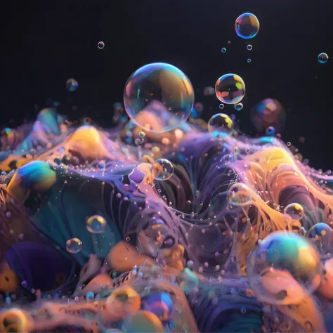 3D Isometric , Blender rendering , Soft colors, SDS_A particle_flow, flowing silk sheets, (Ether bubbles:1.5), Fiber-optic, Luminescence Bicolor lighting, abstract geometric gradients, geometric shapes, Simple background