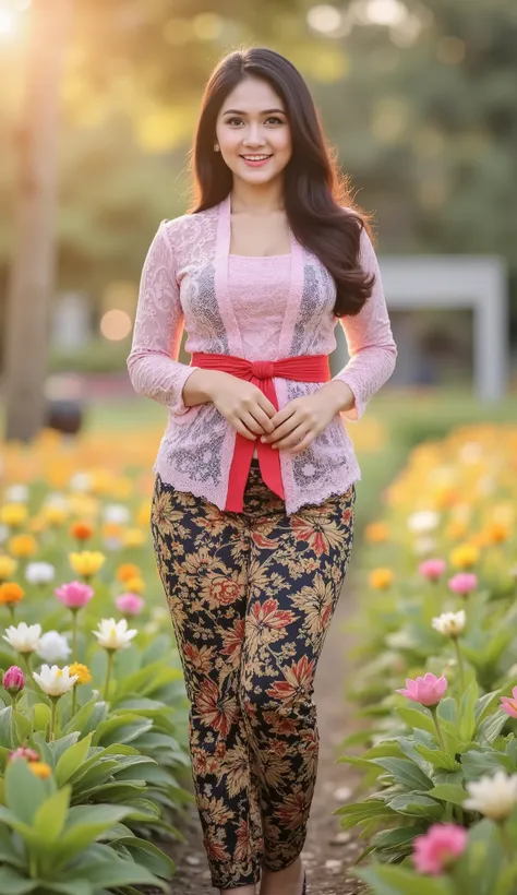 RAW, Best quality, high resolution, Masterpiece: 1.3), Beautiful Malay woman in hijab, Masterpiece, Perfect slim body, ((Big breasts)), Beautiful big eyes, Soft smile, (wearing baju kurung), smiling, windy, skin details, skin texture details, wide hips, th...