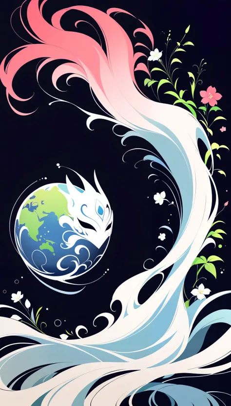 (Anime line drawing:1.5), (inverted colors:1.4), (negative space:1.6), minimalist, dark background, bright white glowing lines, Furina from Genshin Impact, graceful mask, serene expression, flowing hair, surrounded by delicate glowing flowers. Neon ink eff...