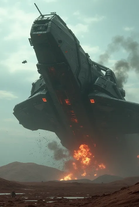 A huge spaceship crashes on an unknown planet