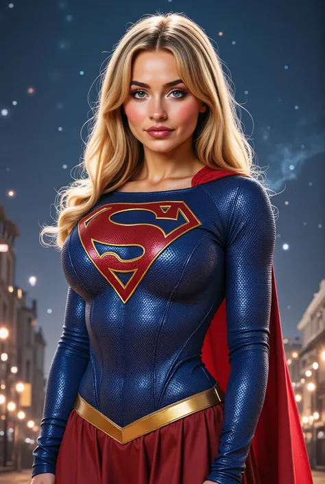 SABRINA CARPENTER AS SUPERGIRLPERFECT SKIN, PERFECT BLUE EYES, MILLIONS OF TINY DETAILS, 8K. COMPLETE BODY VIEW. 8K HIGH RESOLUTION, RETINA, UHD, MASTERPIECE