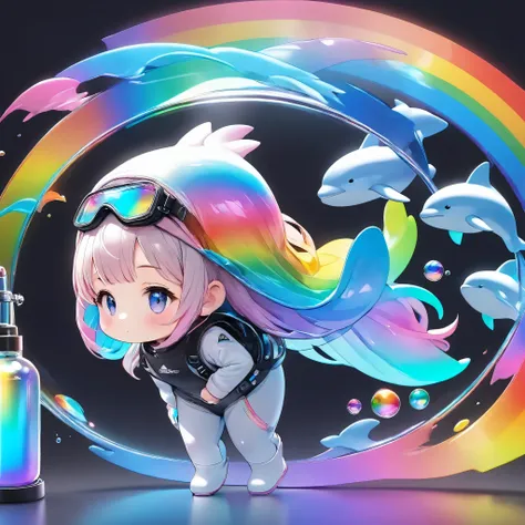 girl, alone, Dorsey , holographic background , Clear and colorful rainbow, maximum number of colors that can be output
