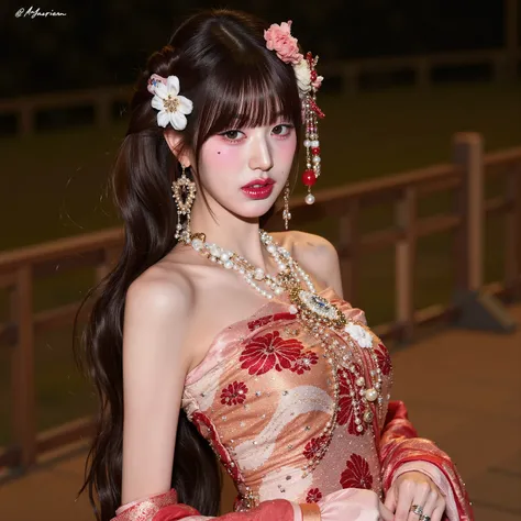 ((masterpiece(:1.4),Highest quality,Ultra-high resolution,Highest quality,8k,Extremely detailed,In detail))。night,Japanese,(A beautiful woman),glossy,slim,Large Breasts(1.6),sexy,glamorous,((Golden Ratio Style,Perfect Style)),Narrow waist,Flashy gal makeup...