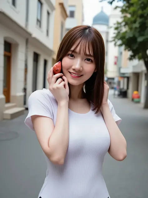  masterpiece, top quality, high resolution ,Perfect light and dark,   8k Wallpaper, Art of ,  ray tracing,  22 year old cute girl  ,  black hair, long straight hair , big, Clear Eyes ,full-body portrait of a mature woman standing in a park,slingshot swims...