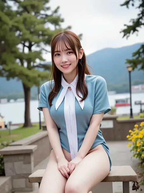   masterpiece, top quality, high resolution ,Perfect light and dark,   8k Wallpaper, Art of ,  ray tracing,  22 year old cute girl  ,  black hair, long straight hair , big, Clear Eyes ,full-body portrait of a mature woman standing in a park、wearing a swims...