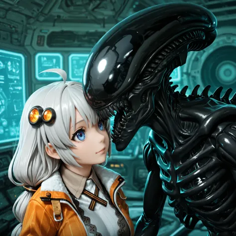 kizuna akari, vocaloid, sci-fi interior, xenomorph, close up,