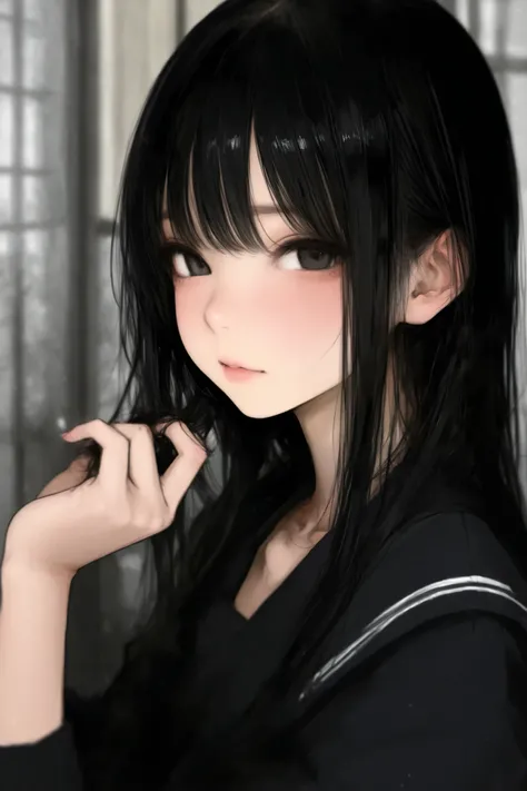 A black haired girl with a cool impression