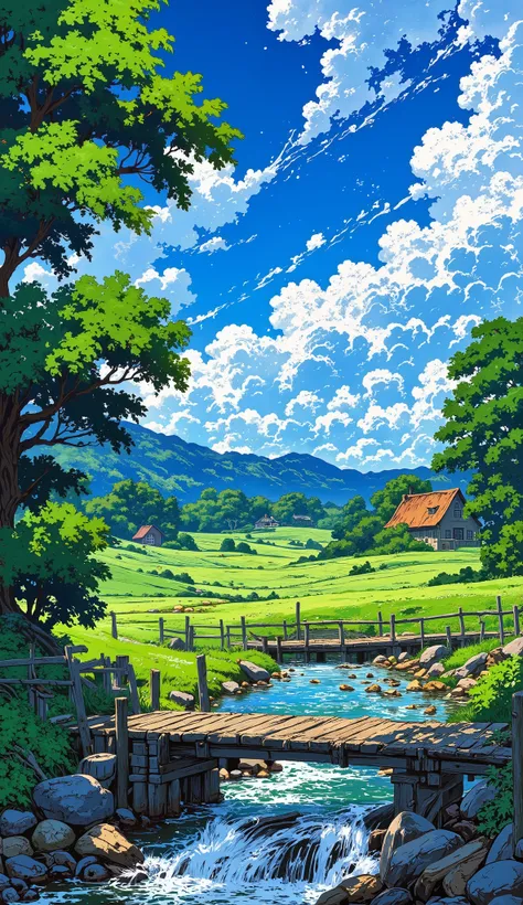 Anime Landscape of a bridge over a river with a sky background, beautiful Anime Landscape, Anime Landscape wallpaper, Anime Landscape, Anime Nature, Anime Nature wallpap, Anime Landscape, Anime Background art, Anime Background, Beautiful and peaceful scene...