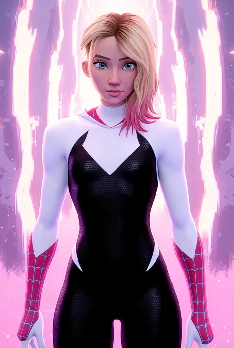 Spider-Gwen, stop, front view, hip dips, wide hips, small waist