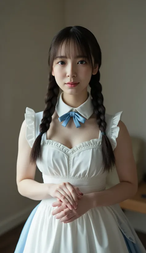 ((( high resolution,top quality, very detailed, masterpiece , very well detailed,realistic,real people,super detailed skin))) ,simple background,( from the front ),upper body, intermediate shot, Watch Viewers , (standing), (fold your hands on your back), ...