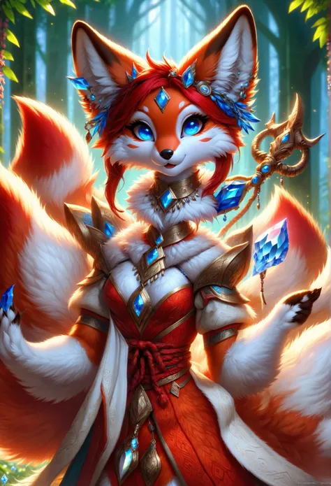 Anthropomorphic kitsune-satyr dutchess. red fur. Crystal blue eyes. Official Art – An Award-Winning Digital Masterpiece In 4K Ultra HD, Extreme Detail And Intricate Realism. Symmetrical Face. This bright and colorful Concept Art Brought To Life By The Hand...