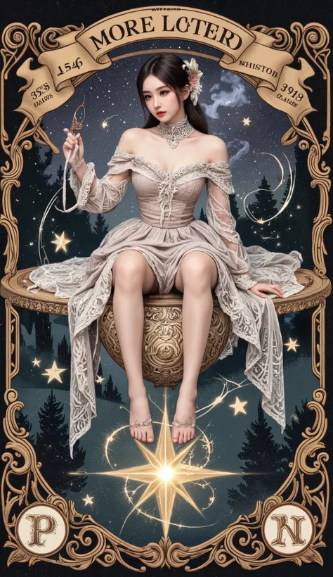 Tarot card depicting a girl riding a star Victorian-Inspired Mystique | Bold & Dramatic Home Accent | Trendy Gothic Kitsch