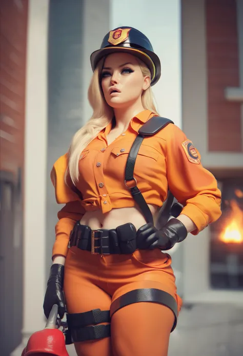 Hot blonde woman dressed as a firefighter