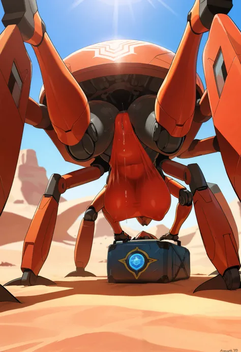 masterpiece, Best Quality, high image quality, very beautiful, Absard Dress, latest, 8k, is written in depth, focused subject, there are no humans, a giant crab spider in the shape of a robot, crawling through the desert, a nomad with a lot of luggage on t...