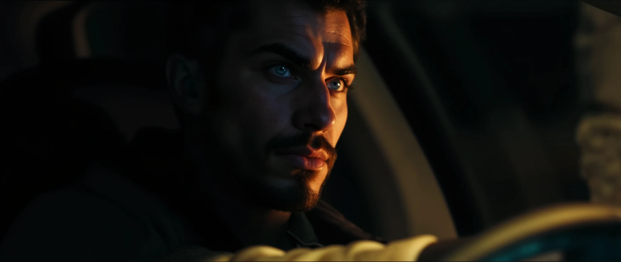 4K, highest quality. The character is driving while talking on the phone, holding it to their ear with their left hand