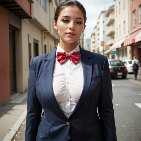 (invisible:1.5, no humans:1.5, headless:1.5, faceless:1.5), (School blazer , red check bow tie, in city1.2), (big breast), (8k, RAW photo, best quality, masterpiece:1.2), (realistic, photo-realistic:1.37), photon mapping, radiosity, ((Hasselblad photograph...