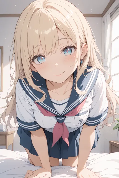 I'm having sex with this girl、HIGH SCHOOL GIRLS、sailor suit、doggy style from mi、lift up the skirt、、gentle smile
