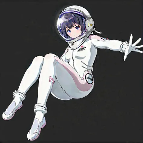 (white background):10,simple background ,Breakthrough masterpiece, (is the best quality), (Highly Detailed:1.3), 1 Girl,alone, fullbody ,float:2,(Space suit:1.15), short hair, Space Helmet ,dark hair ,