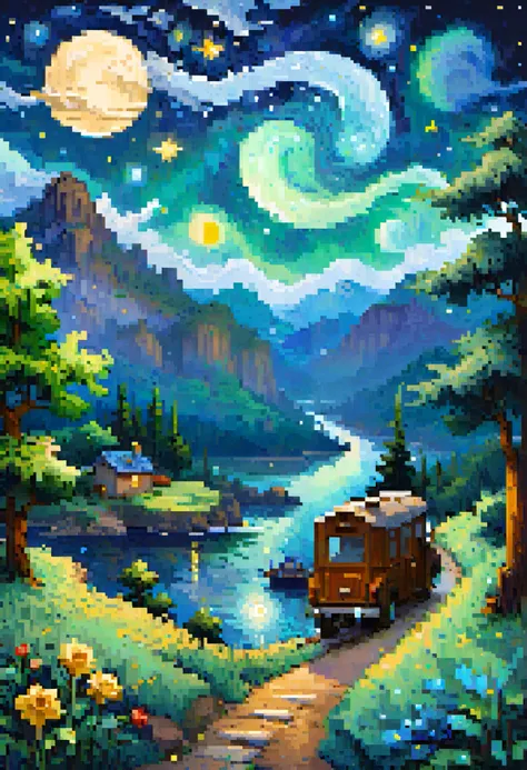 Van Gogh's starry night pixel art