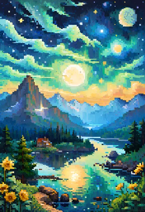 Van Gogh's starry night pixel art
