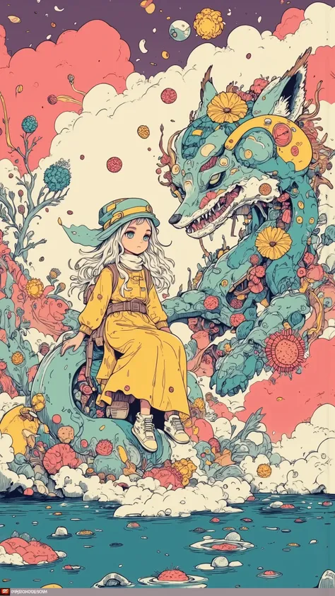 Vision,unrealistic color gradation of purple and pink in the sky,Create a dreamy atmosphere,Petals are condensed from liquid rainbows,will flow to neighboring flowers when touched and reshaped,firefly figures sleeping in flower pistils,will wake up when th...