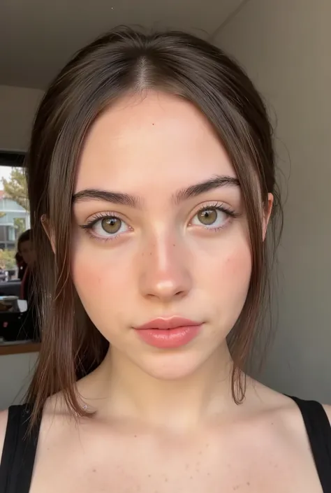 Ultra-realistic extremely high definition 8K RAW analog epic portrait photograph, young short haired sexy girl, green eyes, taking fashion photo and looking on camera, taken in 2 0 2 4, Retrato Sophie Mudd, pose casual, 1, foto perfil, Kailee Mandel, 2, sh...