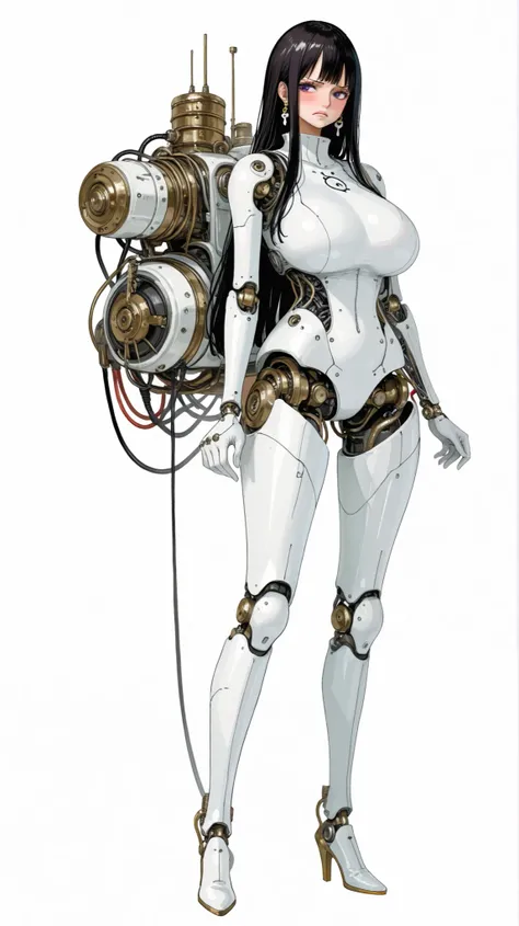 reel mech, mechanical parts, cable, wires, machinery, joints, body suit、Five fingers、ArtStyle_OnePiece_MangaColored _ownwaifu、usnr、onepiecestyle、(onepiecestyle:1.2)、alone、girl、超details、pastelアート、(has a pure white background:1.4)、20%degree of background、det...