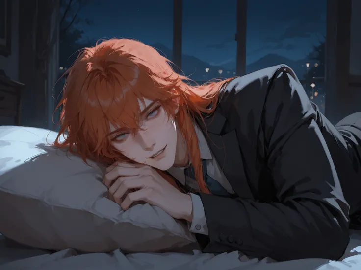 red hair, blue eyes, colored, masterpiece, best quality, very aesthetic, newest, absurdres, highres,
yuyuhuadiao,
1boy, solo, long hair, male focus, ginger hair, ginger eyelashes, parted lips, looking at viewer, messy bangs on the face, blue eyes, very hig...