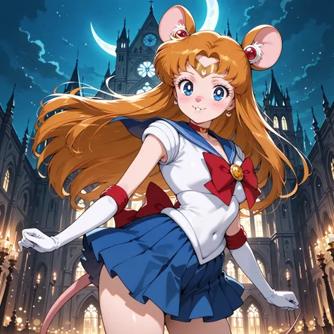 masterpiece,best quality,amazing quality, looking at viewer, Winter_GadgetHackwrench_ownwaifu, 
1girl, animal ears, blue eyes, eyelashes, mouse ears, mouse girl, orange hair, snout, furry female, long hair,  animal nose, body fur, buck teeth, mouse tail, s...