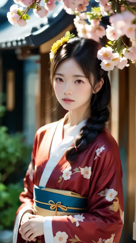 Enma Ai, Let your hair down, Hair is black, bungs, Red Eyes, masterpiece, best quality, very detailed, shape, one girl, alone, high resolution, realistic, 超high resolution, (Original shape composition), (limited edition color fusion,Maximalism Art Style, K...