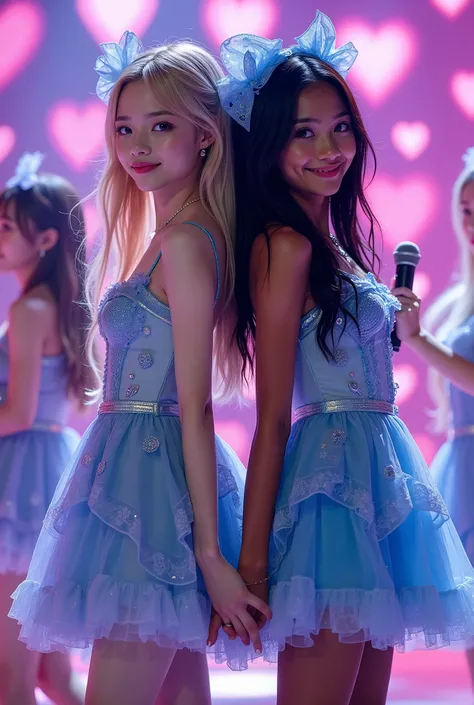 (extremely detailed, score_9, score_8_up, score_7_up, Very detailed, Detailed, Sharp focus, 8K UHD), Realistic full-body photos of two petite very young women, a blonde white woman from Eastern Europe and a black woman of African descent, (((full costume v...